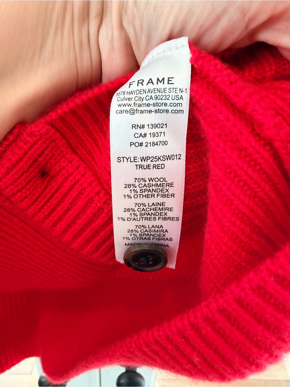 Frame Shrunken Rib Wool & Cashmere Cardigan - True Red - Picture 8 of 8